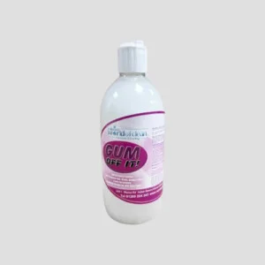 a 500ml bottle os solution's gum of it on a grey background