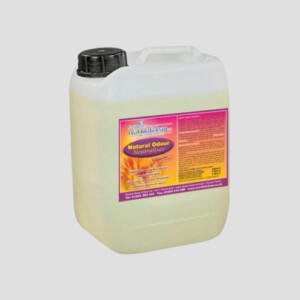 a five-litre bottle of solution's natural odour neutraliser on a grey background