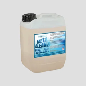 a five litre bottle of solution's meta-clenz oven cleaner and degreaser on a grey background