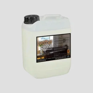 a 5-litre bottle of leather cleaner and conditioner on a grey background