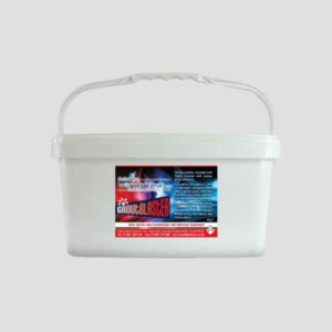 a 4kg tub of solutions grout blaster on a grey background