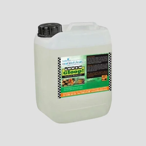 a 5-litre bottle of oven gloop carbon remover on a grey background
