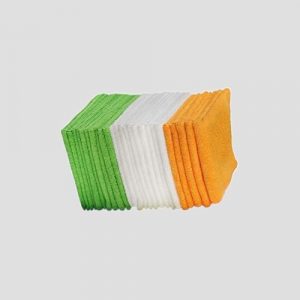 a pack of ten microfiber cloths arranged in the colour of the irish flag on a grey background