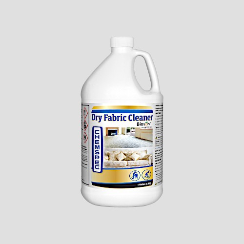 a 3.8 litre bottle of chemspec dry fabric cleaner on a grey background
