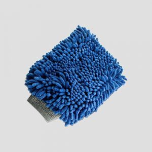 a blue chenille microfibre mitt