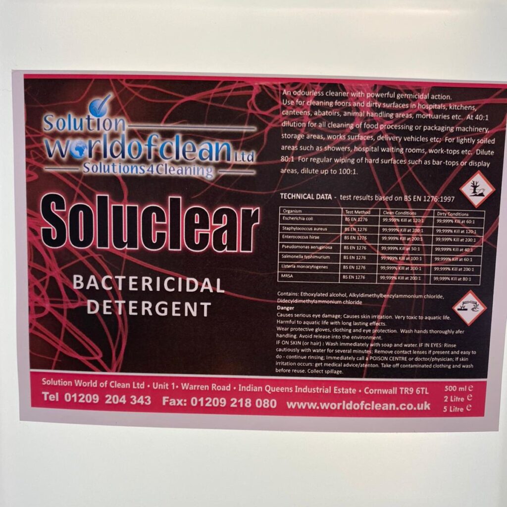 a close up of the solu-clear sanitiser label